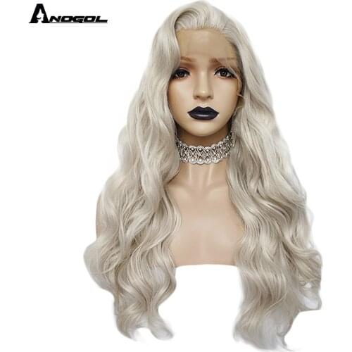 Anogol Ash Blonde Synthetic Lace Front Wig Long Body Wave Wig with Free Part High Temperature Fiber for Women