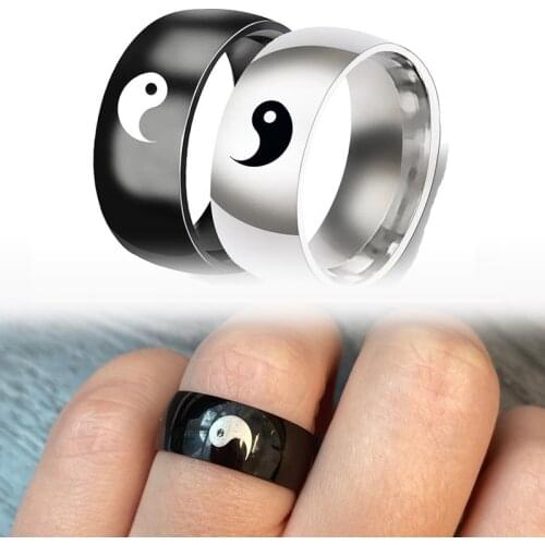 Tai Chi Titanium Steel Couple Rings Black And White Stainless Steel Plating Jewelry Ring For Men
