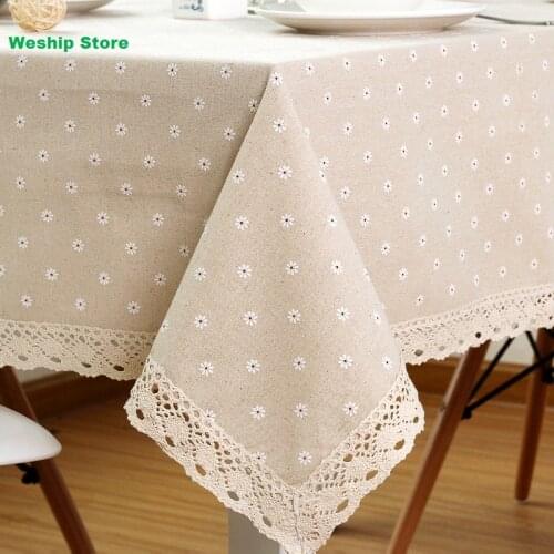 Pastoral white Daisy Environmental protection Design House Restaurant Cotton And Linen Tablecloth Table Cloth Art Home Decor