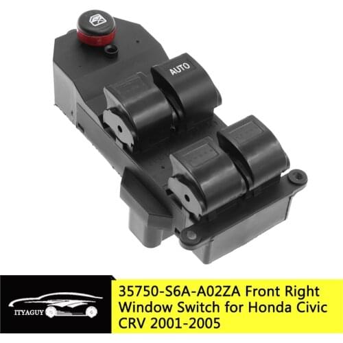 35750-S6A-A02ZA Front Right Drive Side Electric Master Window Lifter Switch Button for Honda Civic CRV 2001-2005 35750-S5A-A02ZA