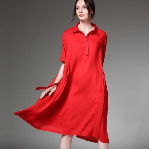 Womens casual loose fashion Cotton Linen dresses high waist Turn down neck Elegant dress summer new short sleeve dresses black