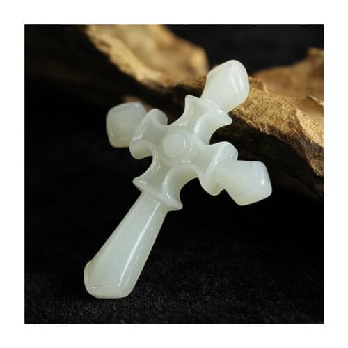Natural hetian white jade hand-carved cross Christian pendant retro pendant temperament jewellery fashion for woman men lucky
