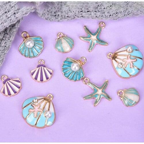 10pcs Ocea Enamel Sea Starfish Shell Conch Hippocampus Charms Colorful Oil Drop Pendant For DIY Jewelry Accessories