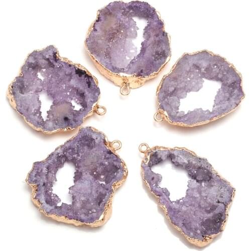 Natural Stone Purple Crystal Pendants Irregular Shape Exquisite Charm For jewelry making DIY necklace earring accessories