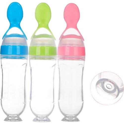 Baby Rice Cereal Bottle Baby Silicone Milk Bottle Squeeze Spoon Child Food Supplement Bottle Spoon Feeder Utensils