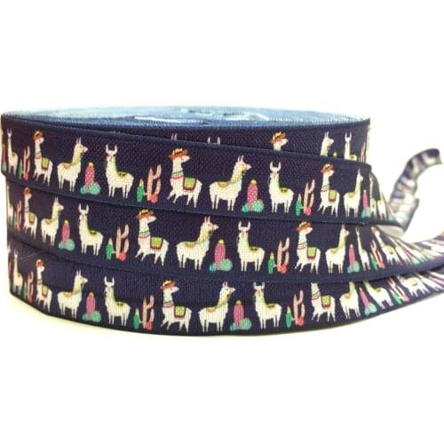 5 Yards 16mm Cute Alpaca Animal print Fold over elastic Stretchy Ribbon strap DIY Baby headbands Hair accessories