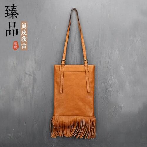 Trend Personality Luxury Simple First Layer Cow Leather Women Bag New Solid Color Classic Retro Leisure Shouler Bags