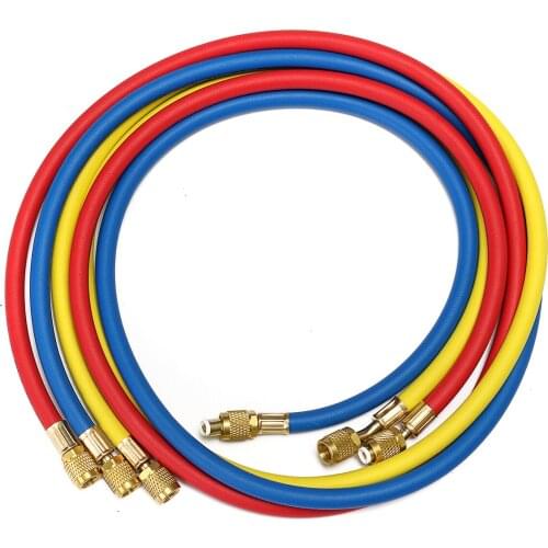 1Pc Red Blue Yellow R134a R22 R410a Refrigeration Charging Hoses 1/4" SAE Female Manifold Gauge Set For Air Conditioner