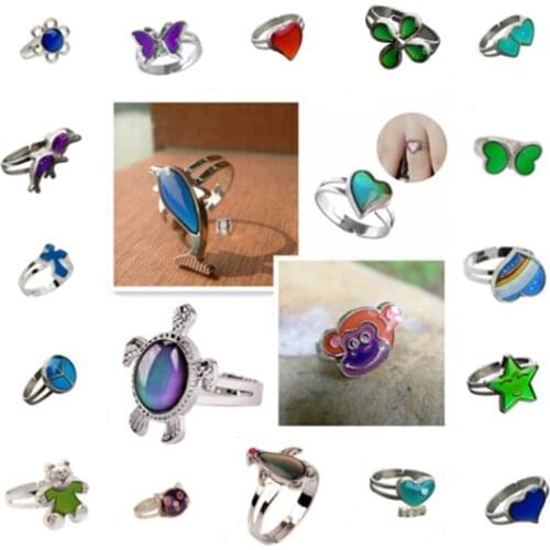 Super quality cartoon animal mood ring mix 18 designs change color ring to the temperature of your blood 100pcs/lot