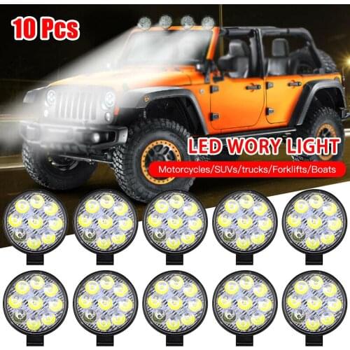 10 pcs Round Work Light 27W 12V/24V Off-Road Flood Spot Lamp Fog LED Driving Lights SUV 9Led Work Lights For Tractors ATV Truck