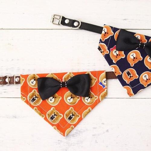 Little Bear Pattern Pet Triangle Scarf,Dog Cat Collar Traction Bibs Decor, Pet Saliva Towel with Bow, Personalised Pet Collar