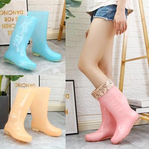 Jelly Color Rain Boots Women Mid Tube Rain Boots Bottine Femme 2021 Slip on Silicone Shoes Ladies Winter Waterproof Work Shoes
