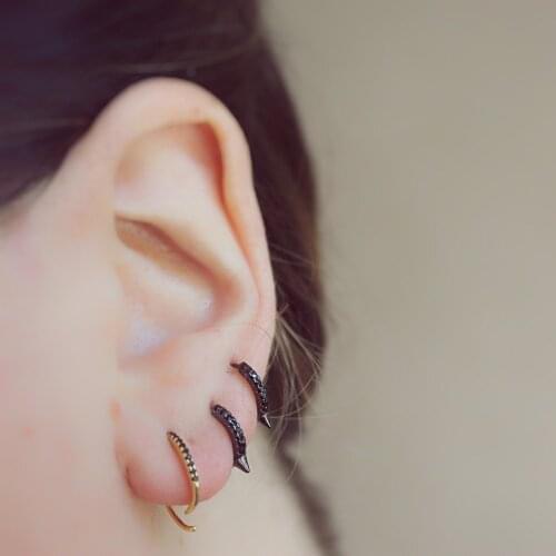 100% 925 sterling silver black huggies hoops spike earrings for women minimalist dainty earrings cz huggies spike chunky jewelry