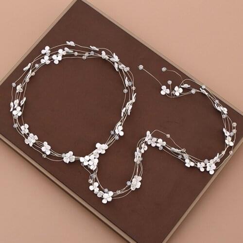 Pearl Hair band White Flower Hoop Tiara Simple Headdress Hand Woven Wedding Bridal Fairy Headpiece with Long Tassel EA