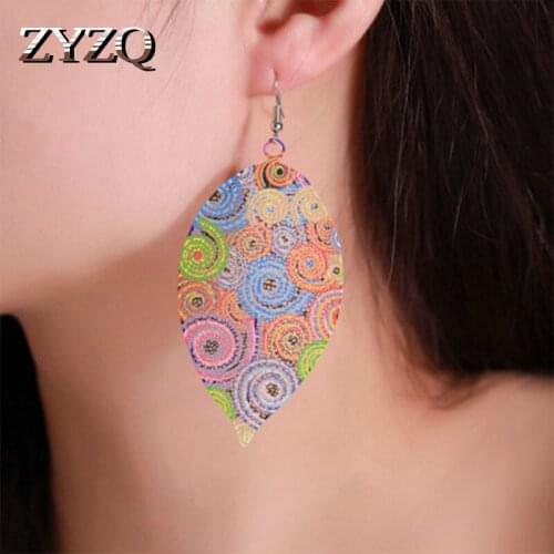 ZYZQ Creative Rainbow Color Leaf Shaped Drop Earrings For Women Ethnic Elegant Hyperbole Wholesale Lots&Bulk Jewelry Earrings