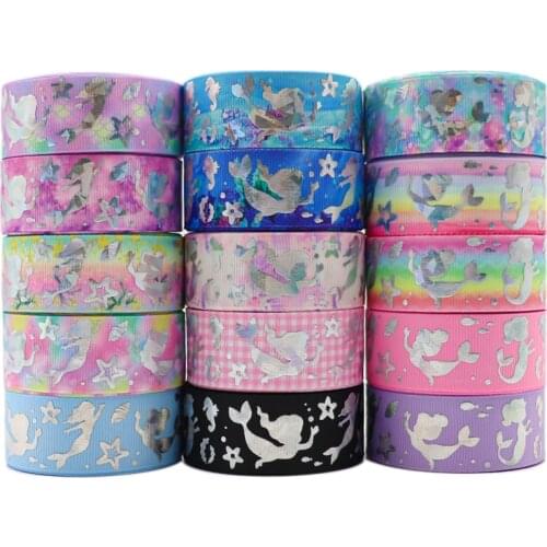 1" 25mm 10 Yards Glitter Laser Silver Foil Printed Grosgrain Ribbons Gift Packaging DIY Handmade Materials 18062602
