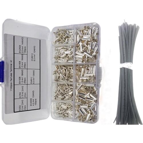 1100/1850/550pcs Non-Insulated Ferrules Terminal Block Cord End Wire Connector Electrical Copper Bare Tinned Crimp Terminator