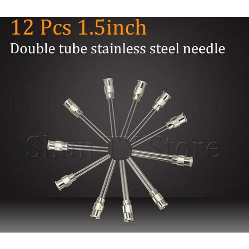 12 Pcs 1'' Silver Stainless Steel 14-30Ga Industrial Liquid Syringe Dispensing Needle with Double Blunt Tips Dispensing Needle