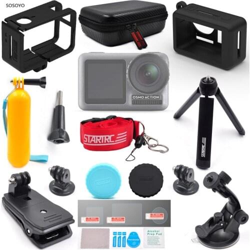 14pcs/Set Sports Camera Accessories Suit Silicone Case Storage bag frame Protective film Backpack Clip For DJI Osmo action