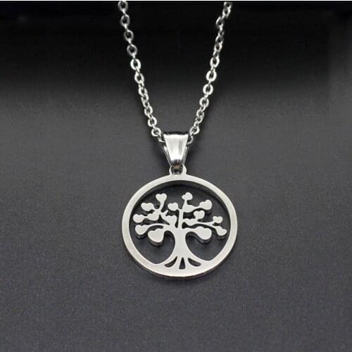 2018 Fashion Tree of Life Necklaces For Women Silver Color Stainless Steel Necklace Pendants Jewelry Gifts Bijoux