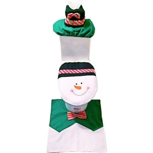 3PCS Christmas Bathroom Set Contour Mat Toilet Seat Cover & Toilet Tank Cover Toilet Seat Cover Rug Home Decoration