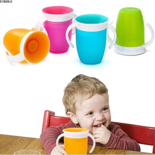 360 Degrees Can Be Rotated Baby Learning Drinking Cup With Double Handle Flip lid Leakproof Infants Water Cups Bottle