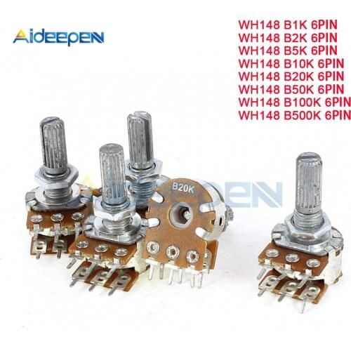 5pcs B1K B2K B5K B10K B20K B50K B100K B500K 6Pin Shaft 15MM WH148 Potentiometer 1K 2K 5K 10K 20K 50K 100K 500K