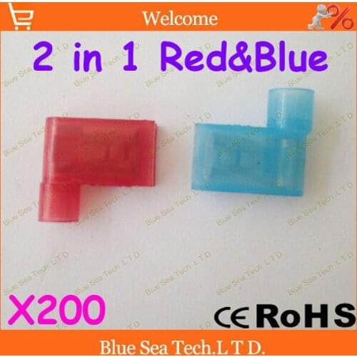 Free Shipping 200pcs/lot FLDNY-250 Red + Blue Flag cold-pressed terminal Nylon Insulated Terminal For 0.5-2.5mm2,22-14 AWG Wire