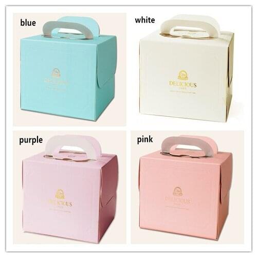 Free Shipping 50pcs/lot "Delicious" Gold Stamping Portable Decorating Cake Box 6 inch 8 inch Pink/ Purple/ White/ Blue