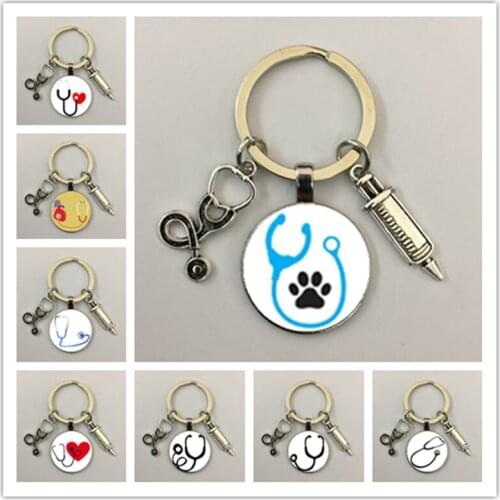 Hospital nurse doctor equipment stethoscope and syringe keychain sacred pattern pendant jewelry gift