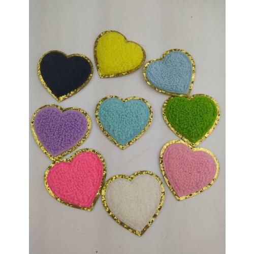 DD 10pcs/lot New 3D Colorful Heart Chenille Embroidered Patches Iron on Embroidery Sewing On