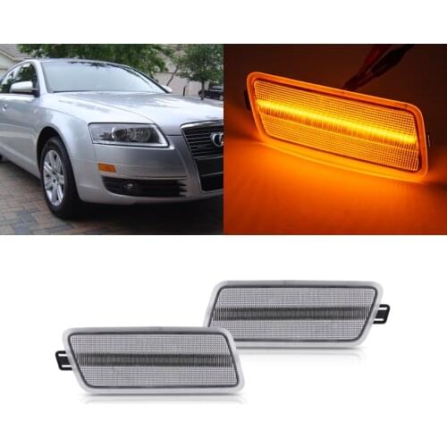 For Audi A6 C6 2005-2011 Clear Lens Error Free Front Amber Led Side Marker Lights