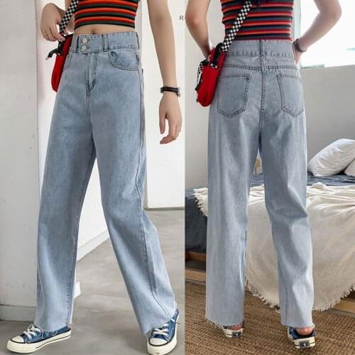 Spring Autumn 2020 Plus Size 5XL Fat washing Jeans Women femme jeans Korean Style High Waist Loose Straight Wide Leg Pants