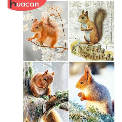 HUACAN Diamond Painting Squirrel Full Square Round Drill 5D Diamond Embroidery Mosaic Animal Cross Stitch Home Decoration