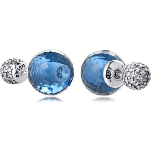 Shimmering Stud Earrings with Midnight Blue & Clear CZ 100% 925 Sterling-Silver-Jewelry Free Shipping