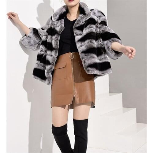 TOPFUR New Real Fur Coat Women Black Jacket Short Bat Type Winter Coat Women Rex Rabbt Fur Coat With Zipper Leather Jacket