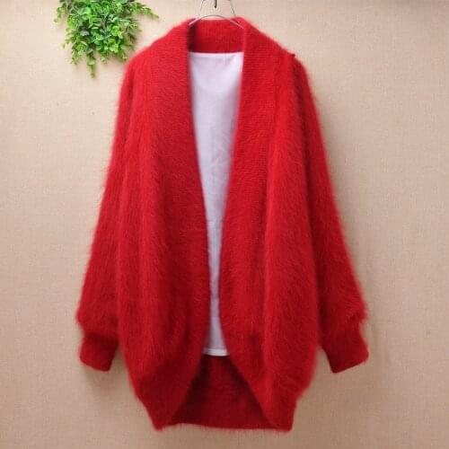 2020 New Arrivals women Autumn Winter fashion loose red long sleeves mink cashmere knitted sweater cardigans coat jackets mantle