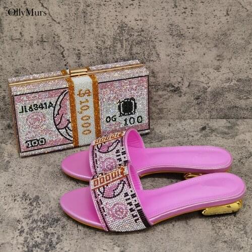 New Arrival Ladies Italian Shoes And Bag Set Decorated With Rhinestone African Pumps Shoes And Bag Set For Wedding Dress