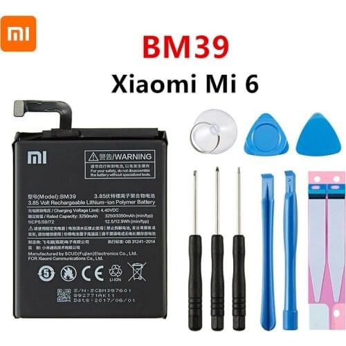 Xiao mi 100% Orginal BM39 3350mAh Battery For Xiaomi 6 Mi 6 Mi6 BM39 High Quality Phone Replacement Batteries +Tools
