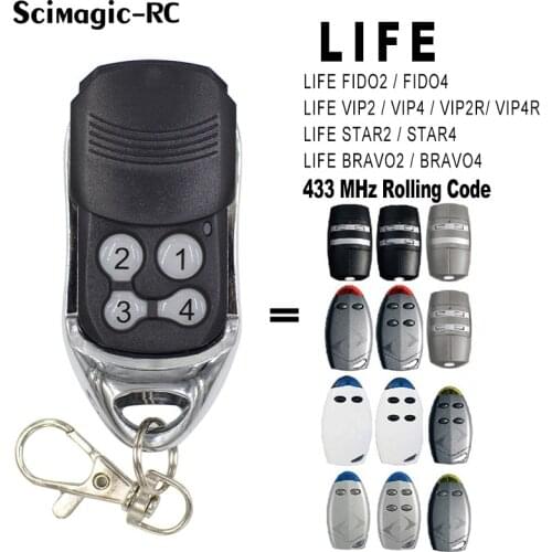 LIFE FIDO2 / FIDO4/ VIP2 / VIP4 / VIP2R / VIP4R, STAR2 / STAR4/BRAVO2 / BRAVO4 Rolling Code 433.92MHZ Garage Door Remote Control