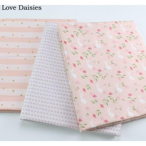 PINK Small Flowers Star Stripe Rabbit 100% Cotton Width 235cm Twill Fabric for DIY Bedding Apparel Dress Decor Handwork Pillow