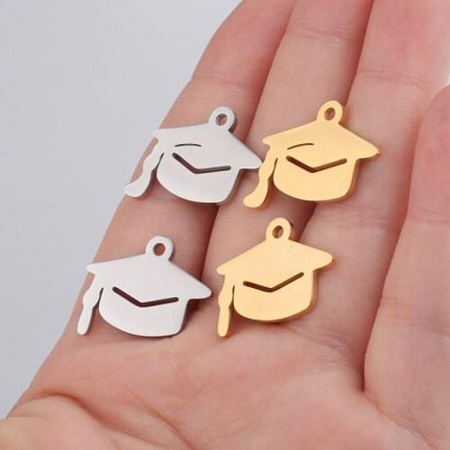 Silver Gold Stainless Steel Trencher Cap Sqaure College Cap Stamping Engraving Pendant Charm DIY Supplies 1800448