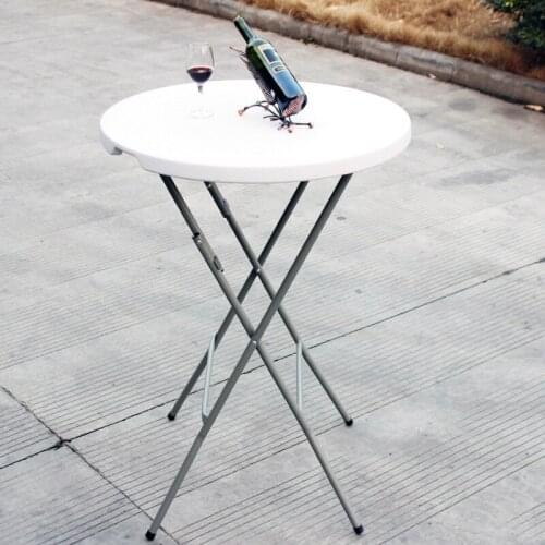 Folding small round table outdoor 110cm high foot dining table round bar 80 diameter hollow blow molded plastic round table