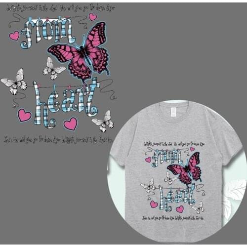 Iron-on Transfers Letter Patches Beautiful Flowers Parches Butterfly Set Heat Transfers Stickers Print On Girl T-shirt Decor