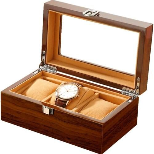 Top 3 Watch Box Wood Display Watches Case Brown Holder Safe Jewelry Glass Organizer Packing Storage