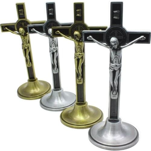 1pcs church supplies, Jesus cross decoration, metal Catholic Christ Desktop ornaments Home decor items Gold color and silver
