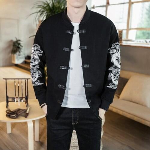 Streetwear Bomber Autumn Chinese Style Dragon Embroidery 5XL Men Jacket Coat Black Jaqueta Masculino