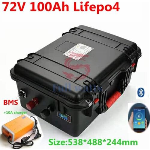 Waterproof 72V 100Ah Lifepo4 lithium battery pack LCD display for 2000w 5kw 7kw 10kw hub motor ebike golf cart+10A Charger