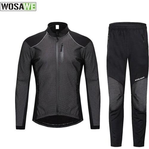 WOSAWE Winter Cycling Motorbike Clothing Set Mtb Bike Jacket Keep Warm Windproof Pants Reflective Jacket Trouser Bicycle Clothes