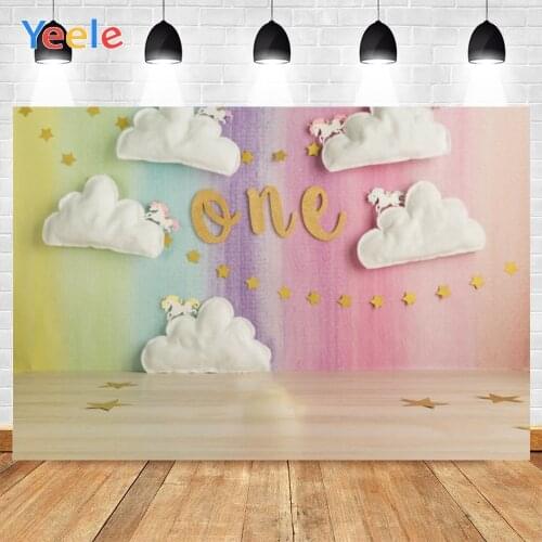 Yeele Colorful Clouds 1 Year Birthday Baby Showers Decoration Photography Background Decoration Photocall Backdrop Photo Studio